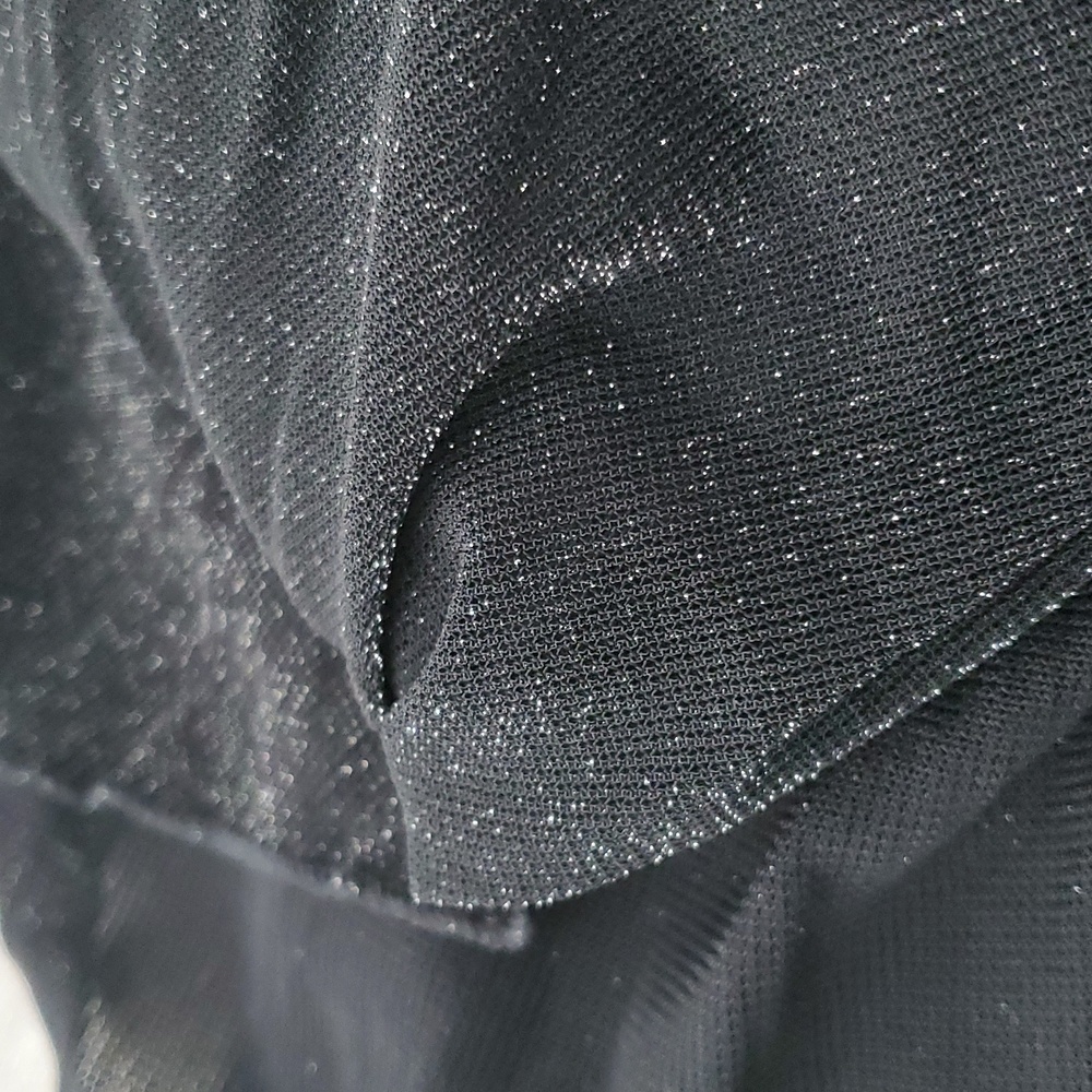 New Women's Small Black Silver Metallic Thread Dress Cap Ruffle Sleeve Hi Lo Hem - Picture 8 of 9